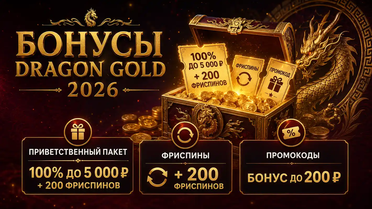 Бонусы Dragon Gold казино 2026 — приветственный пакет, фриспины и промокоды